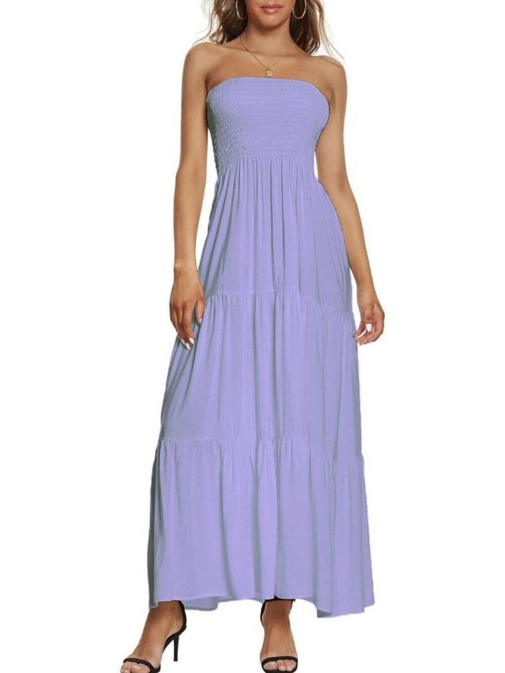 Women's Light Purple Casual Off Shoulder Strapless Tube Top Beach Maxi Dress - Picture 3 of 4